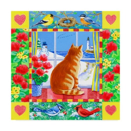 TRADEMARK FINE ART Geraldine Aikman 'Cat Winter View' Canvas Art, 18x18 ALI35131-C1818GG